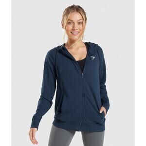 Gymshark Training Zip Hoodie Navy Medium Women Athletic Full Zip Sweatshirt